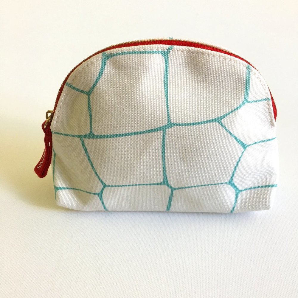 Clarins NEW Cosmetic Mini Pouch Bag White Canvas Zippered 7" x  5" x 1.75"